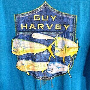 Guy Harvey Men's L Short Sleeve Mahi Mahi T-Shirt Blue Fishing Fish Ocean Beach